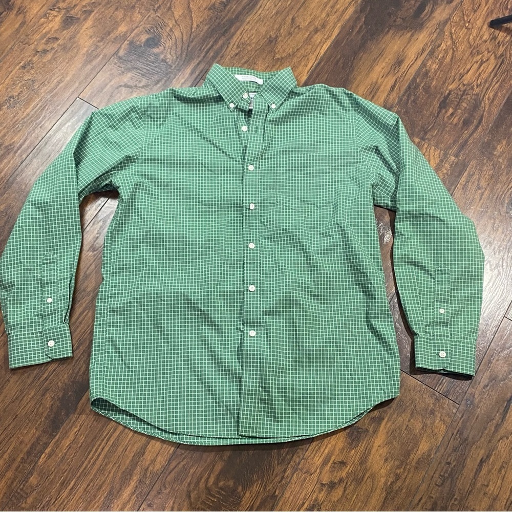L L Bean Green Check Medium Wrinkle Free Mens Sle… - image 1